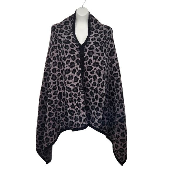 Barefoot Dreams Cozy Chic Black Gray Leopard Plush Plus Poncho Cape Women's OS - Picture 1 of 9